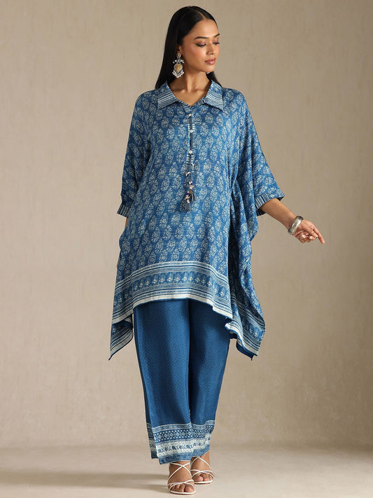 Dhiyona SO Women's Floral Printed Thread Work Kaftan Kurta with Trouser