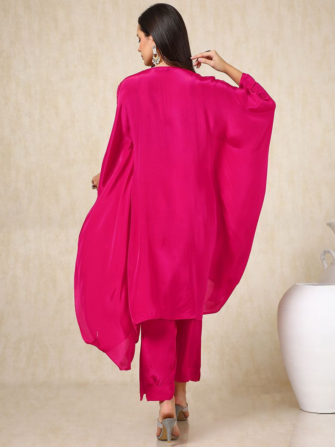 Dhiyona SO Women's Mirror Embroidered Regular Mirror Work Kaftan Kurta with Palazzos