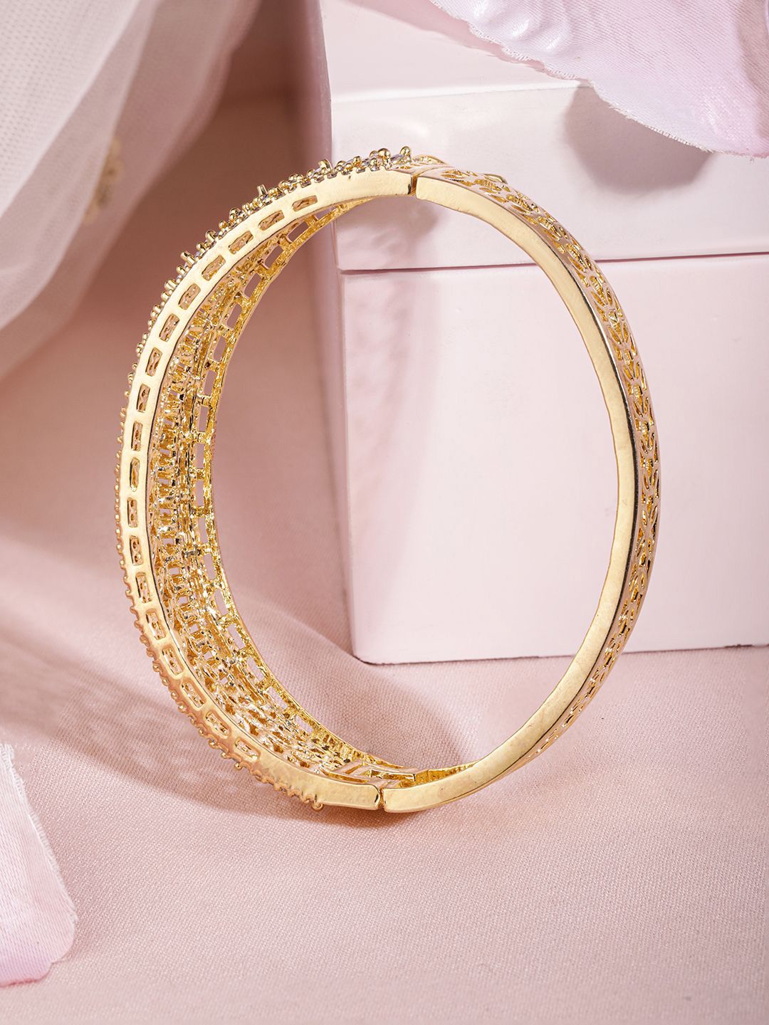 Dhiyona RJ Women's Gold-Plated Cubic Zirconia-Studded Bangle-Style Bracelet