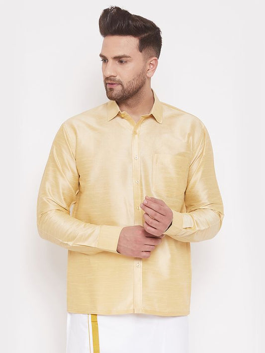 Men's Gold Silk Blend Straight Ethnic Shirt