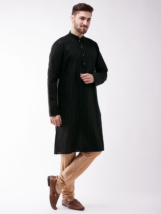 Men's Black Cotton Blend Straight Kurta Pyjama Set