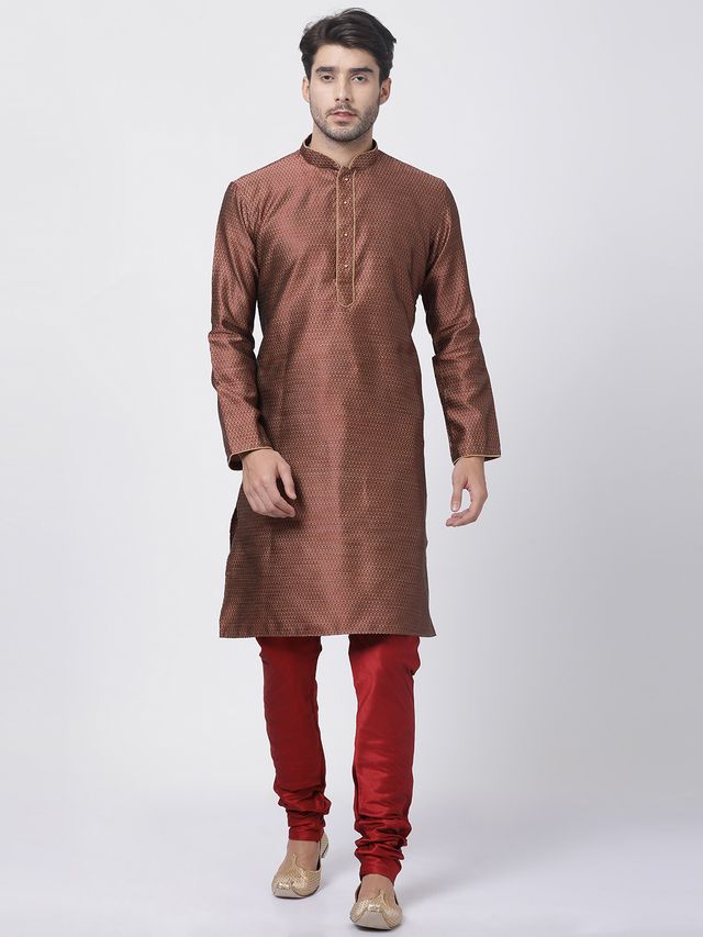 Men's Maroon Silk Blend Straight Kurta Pyjama Set
