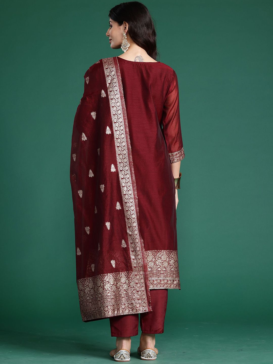 Dhiyona IE Ethnic Motifs Woven Design Straight Kurta With Trousers & Dupatta