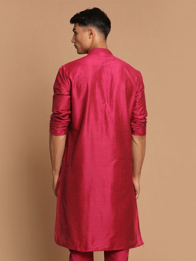 Men's Magenta Cotton Blend Straight Kurta