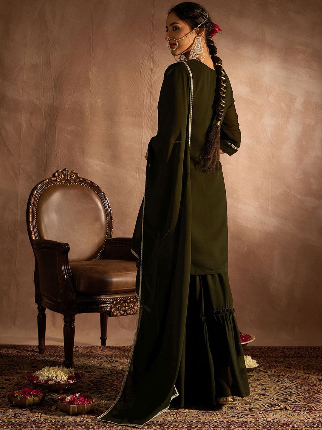 Dhiyona IE Ethnic Motifs Embroidered Sequinned Straight Kurta With Sharara & Dupatta