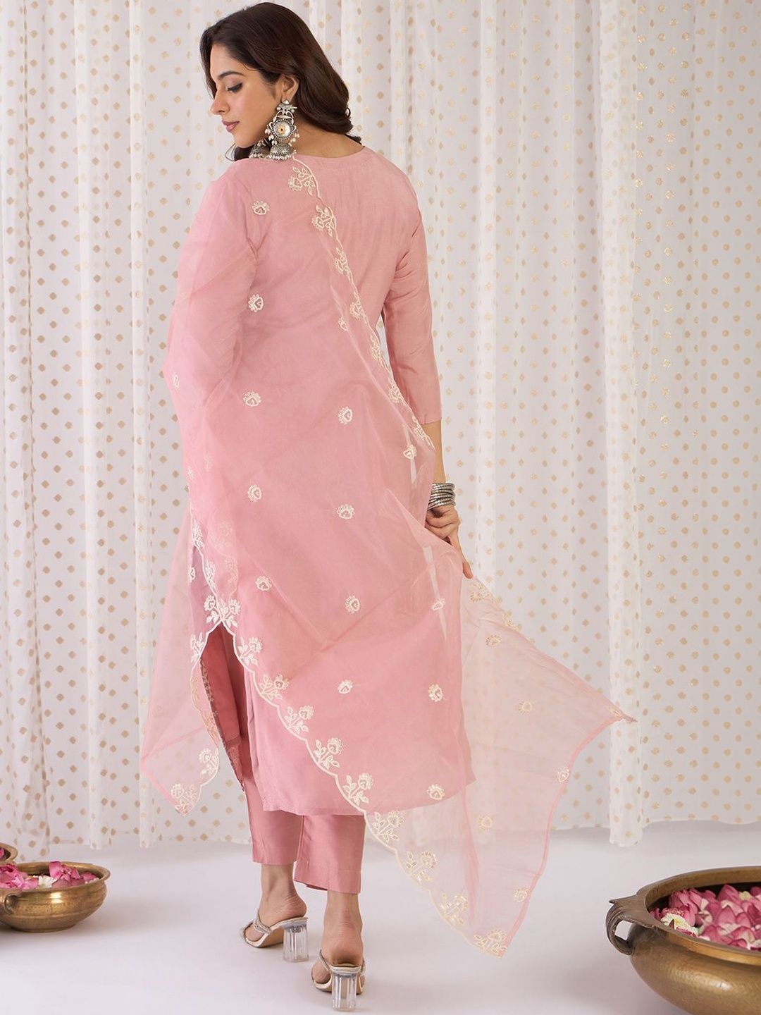 Women Ethnic Motifs Embroidered Regular Thread Work Kurta with Trousers & With Dupatta