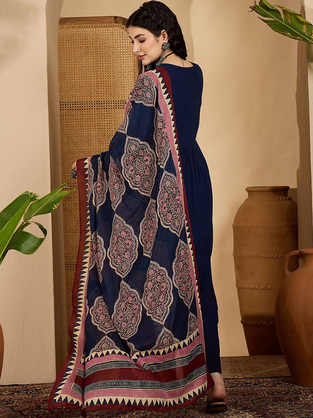 Dhiyona SN Women's Printed A-Line Kurta Trouser With Dupatta Set