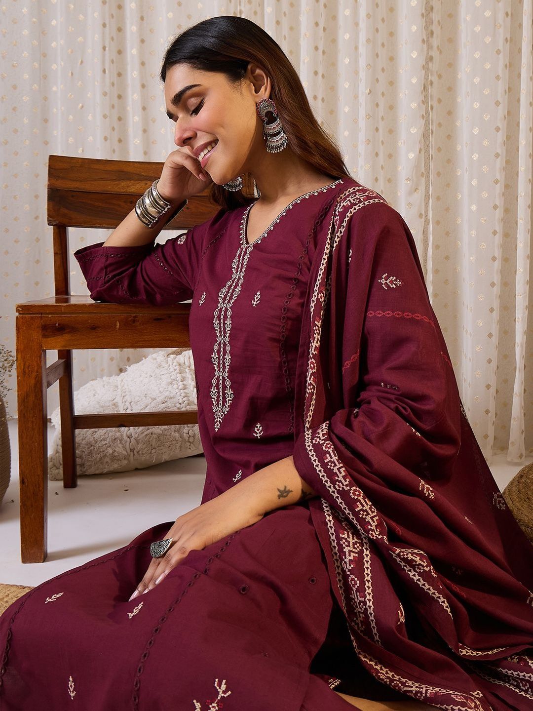 Women Ethnic Motifs Printed Pure Cotton Kurta with Trouser & Dupatta
