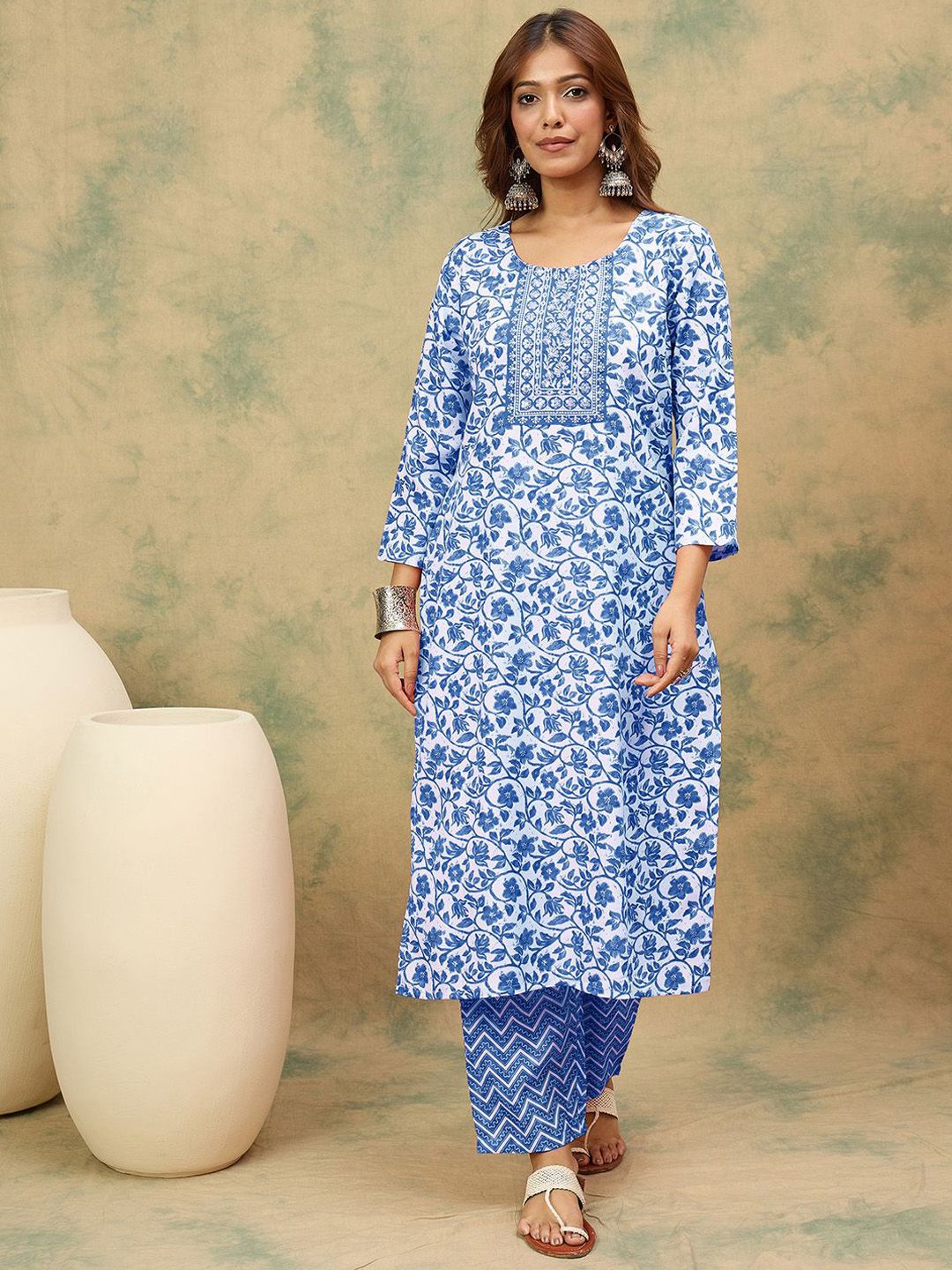 Dhiyona VA Women's Floral Printed Kurta with Palazzo & Dupatta