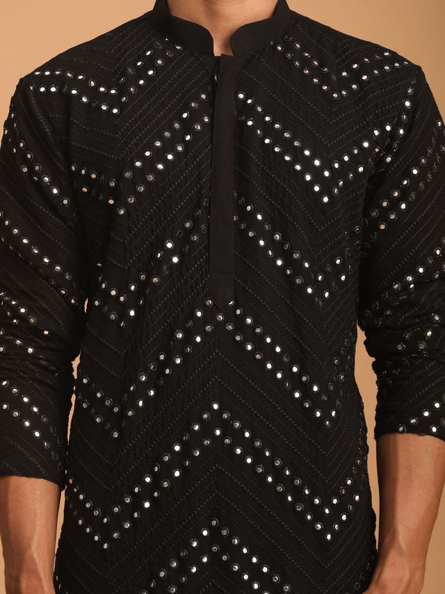 Men's Black Georgette Straight Kurta Pyjama Set