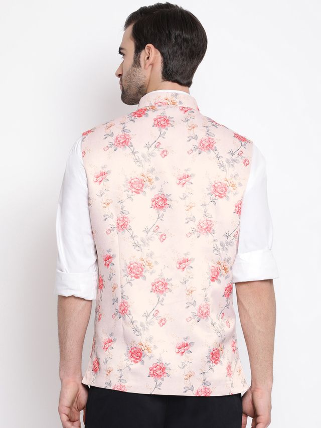 Men's Peach Silk Blend Straight Nehru Jacket