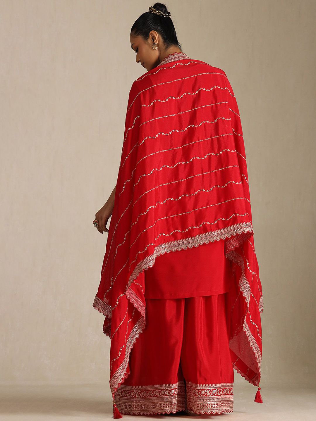 Dhiyona SO Women's Floral Embroidered Sequinned Straight Kurta With Palazzos And Dupatta