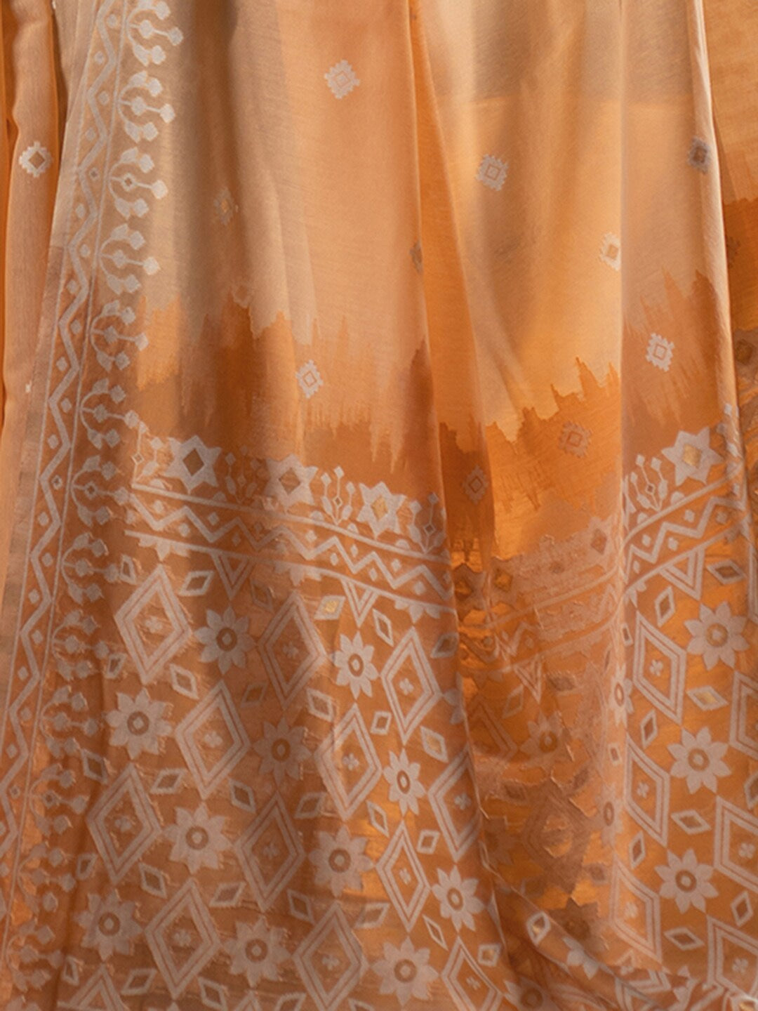 Dhiyona GR Women's Nithya Apricot Orange Mulmul Cotton Jamdani Saree