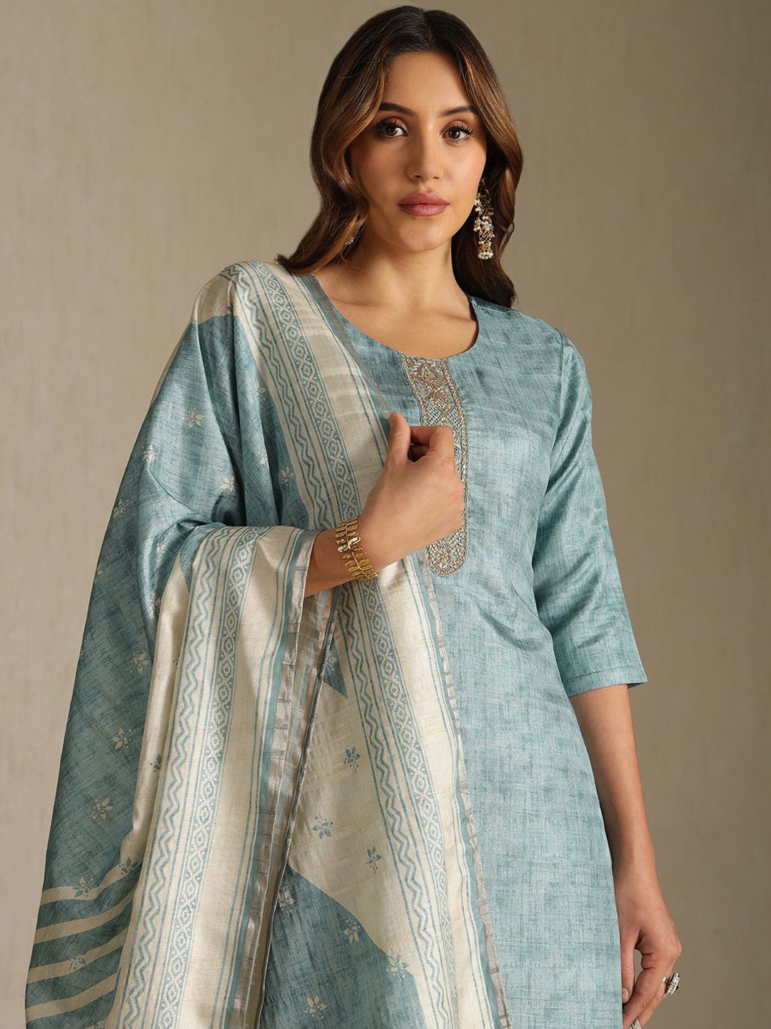 Dhiyona SO Women's Women Ethnic Motifs Regular Zardozi Kurta with Trousers & Dupatta