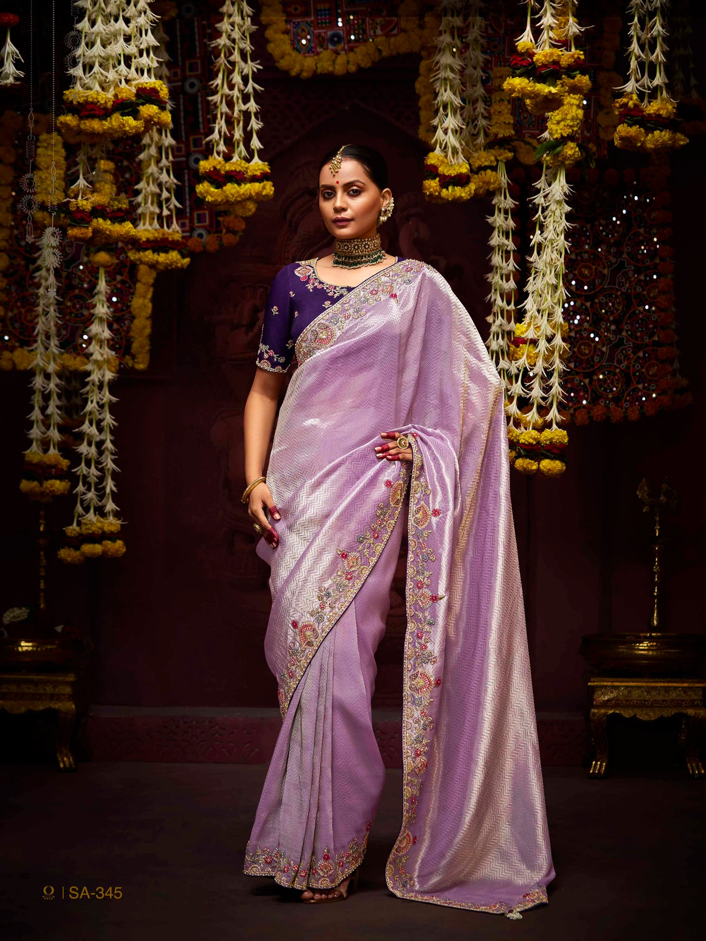 Dhiyona KM Women The Lavender Haze Banarasi Saree With Royal Purple Blouse