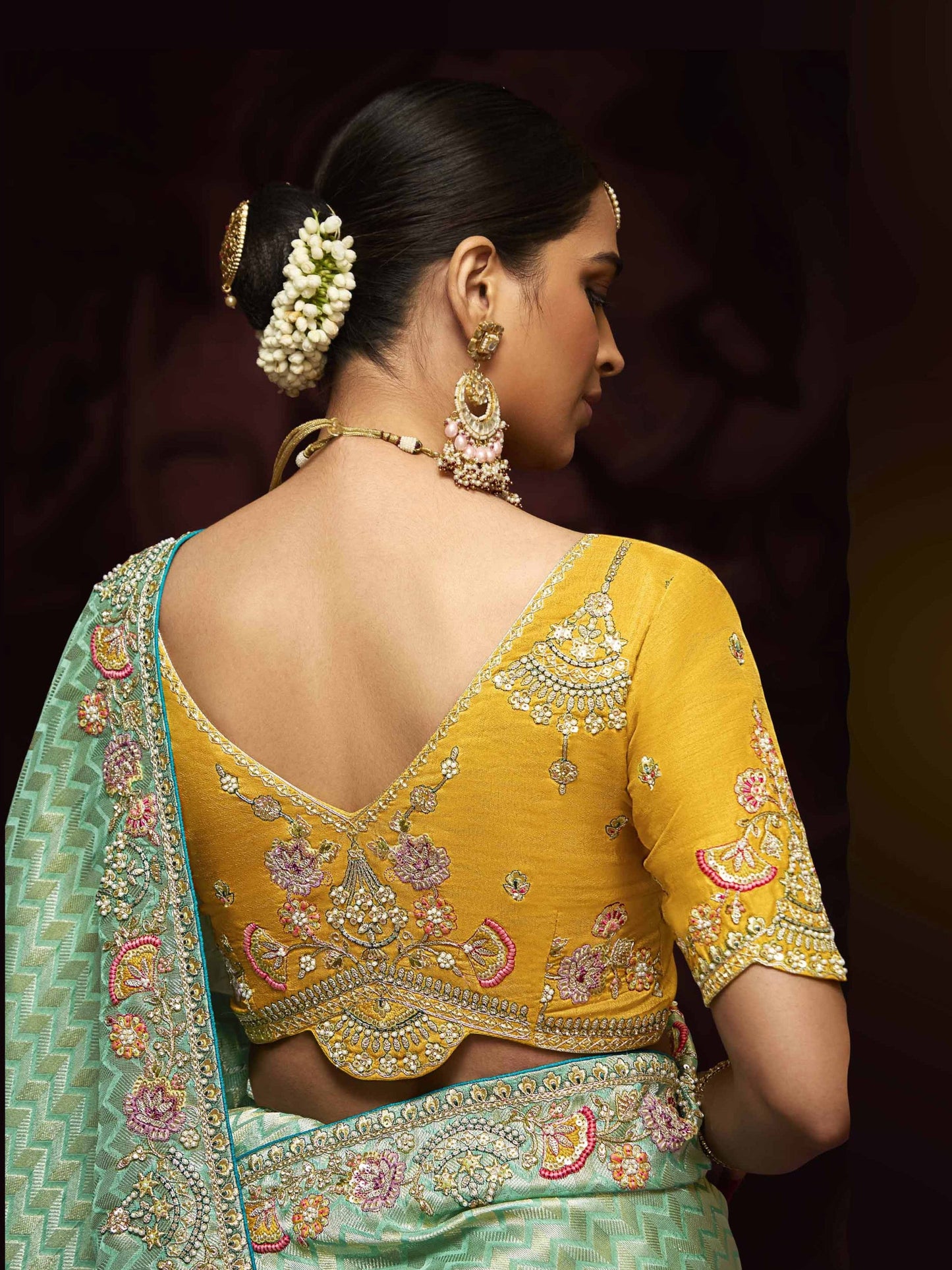 Dhiyona KM Women Elegant Sea Green Banarasi Silk Saree