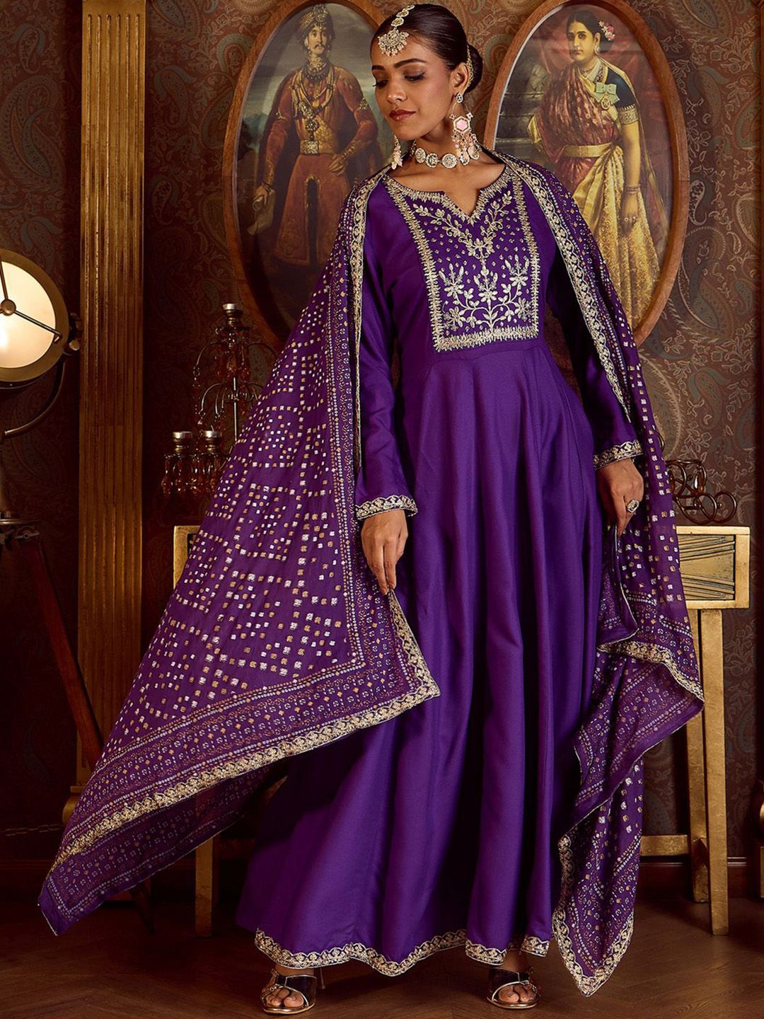 Dhiyona IE Ethnic Motifs Embroidered Sequinned Kurta with Trousers & Dupatta