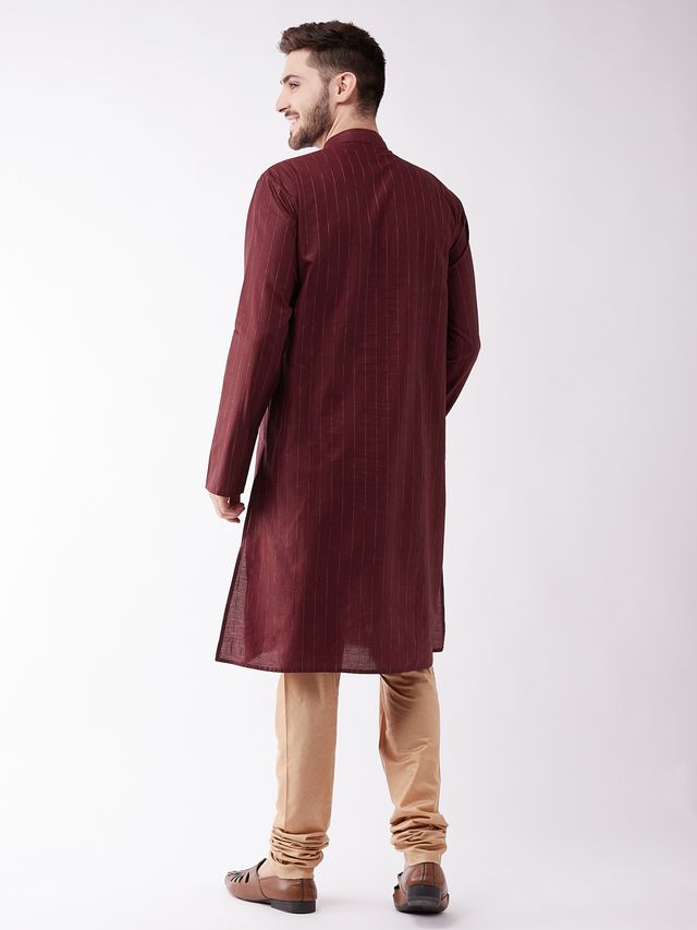 Men's Maroon Cotton Blend Straight Kurta Pyjama Set
