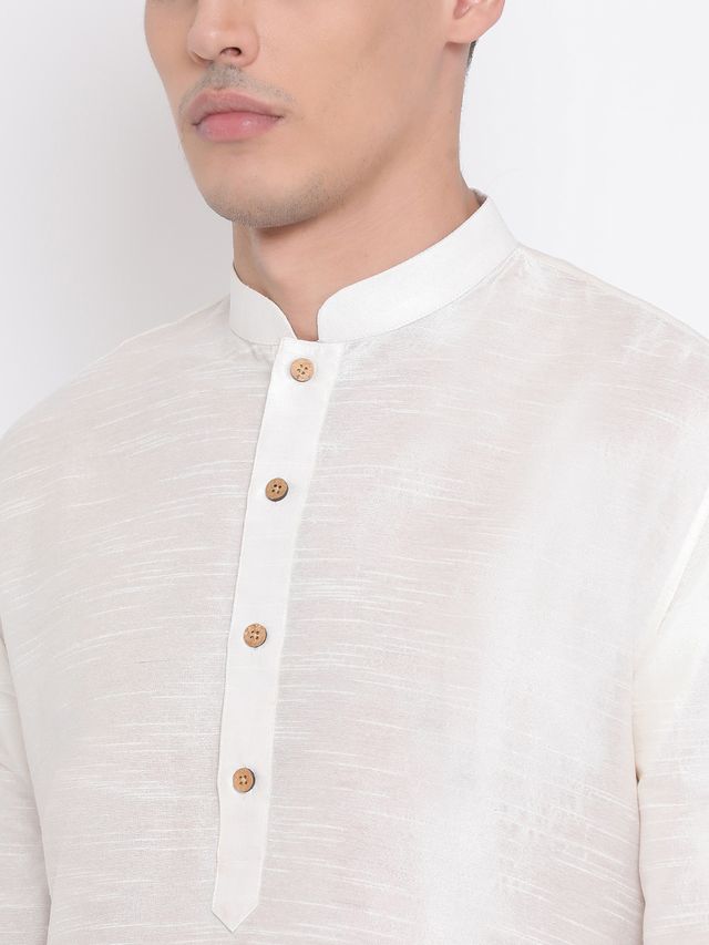 Men's Cream Silk Blend Pathani Kurta