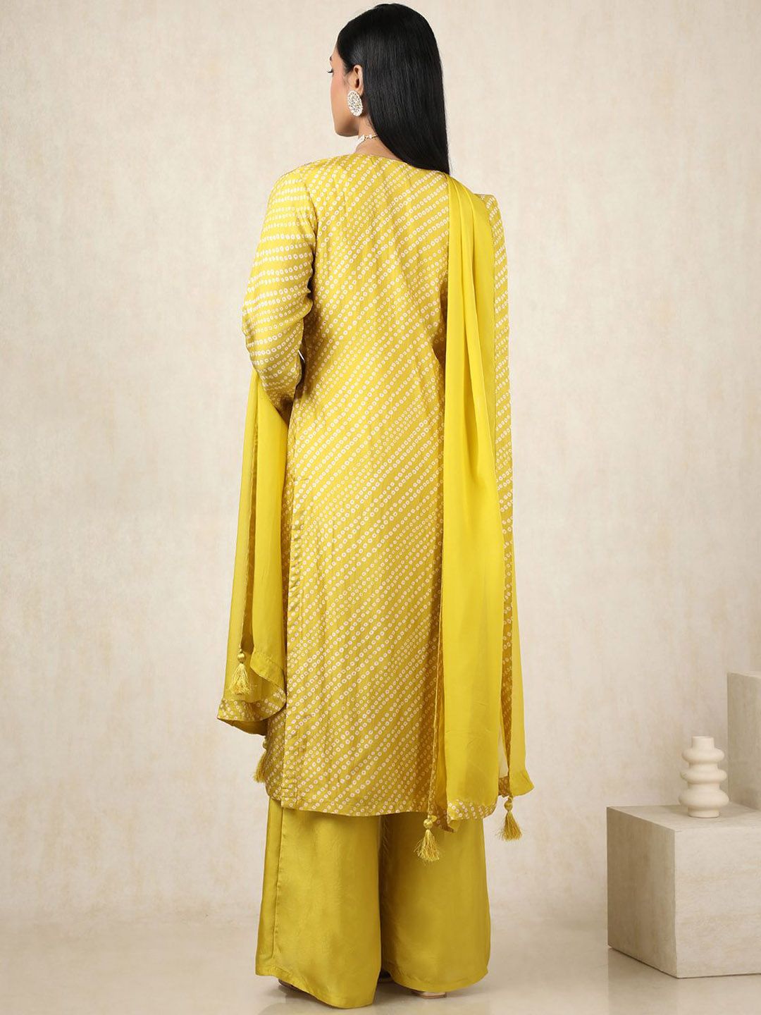 Dhiyona SO Women's Bandhani Printed Sequinned Straight Kurta With Palazzos & Dupatta
