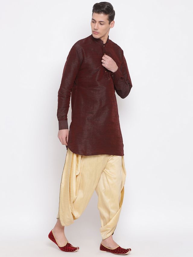 Men's Gold Silk Blend Regular Dhoti