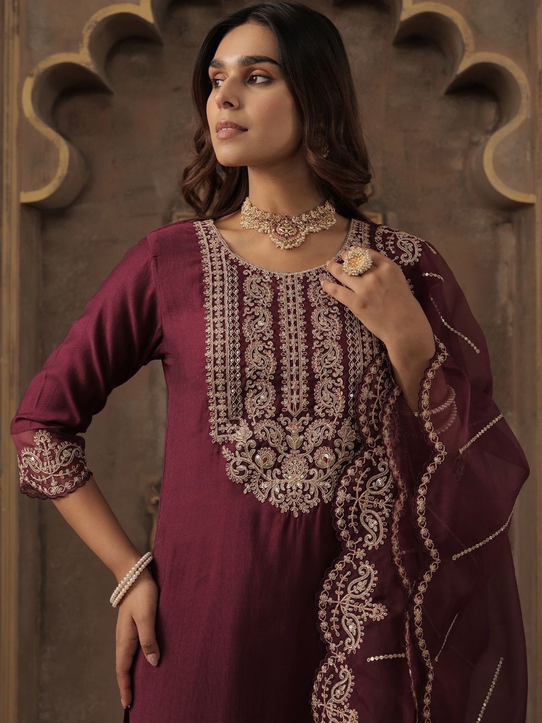 Women Ethnic Motifs Embroidered Kurta with Trousers & Dupatta