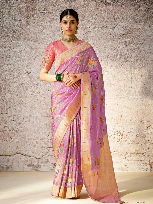 Dhiyona KM Women Royal Purple Banarasi Silk Saree With Traditional Zari Weaving