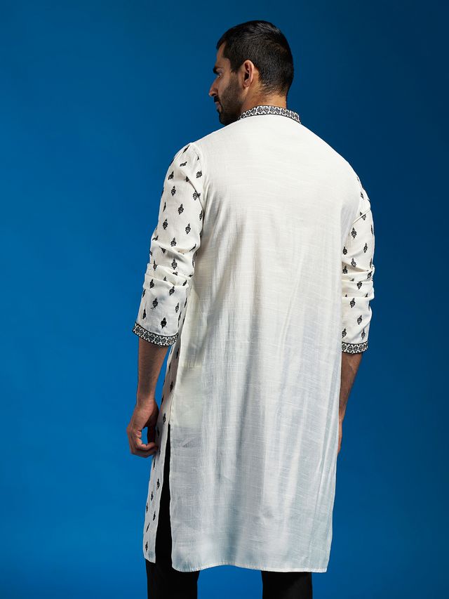 Men's Black Silk Blend Straight Kurta