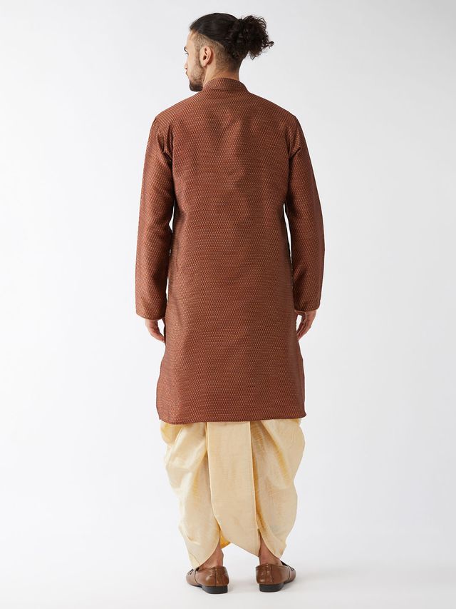 Men's Maroon Silk Blend Straight Kurta and Dhoti Set