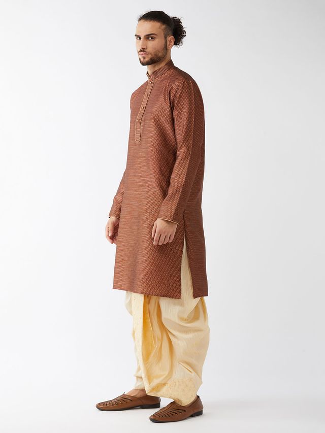 Men's Maroon Silk Blend Straight Kurta and Dhoti Set