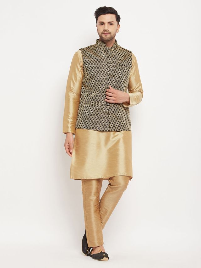 Men's Black Silk Blend Straight Nehru Jacket