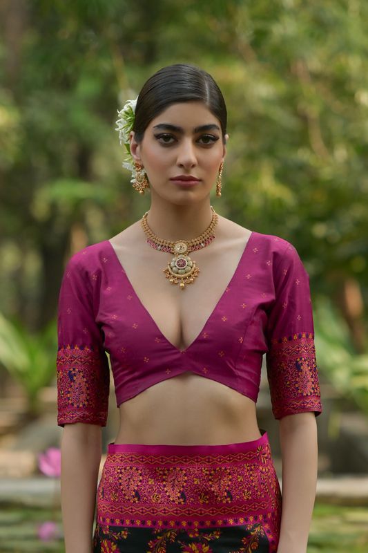 Black Pink Pashmina Silk Saree