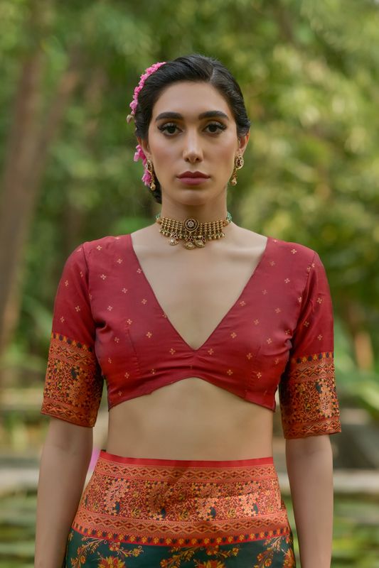 Btgreen Red Pashmina Silk Saree