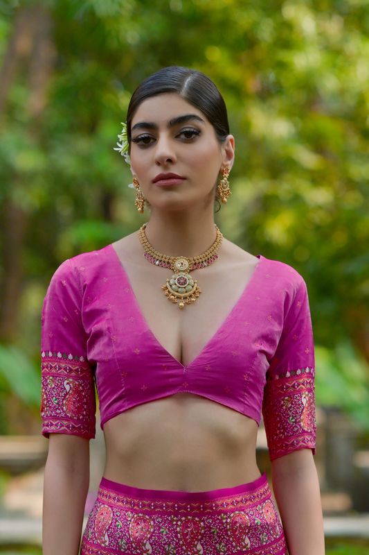 Cream Pink Pashmina Silk Saree