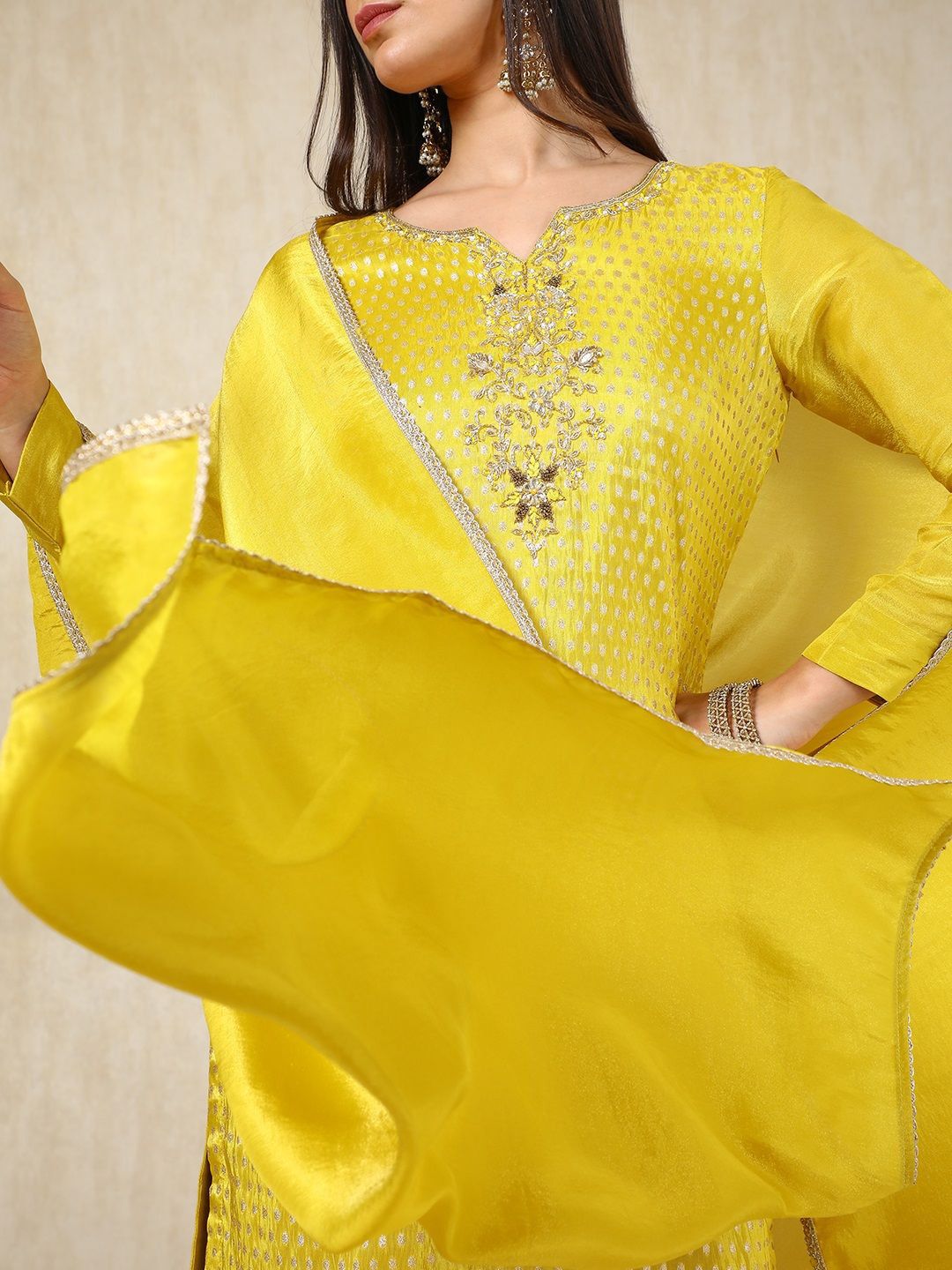 Dhiyona SO Women's Ethnic Motifs Woven Design Straight Kurta with Dhoti Pants & Dupatta