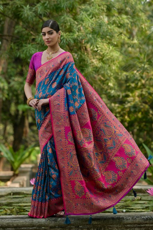Firozi Wine Pashmina Silk Saree