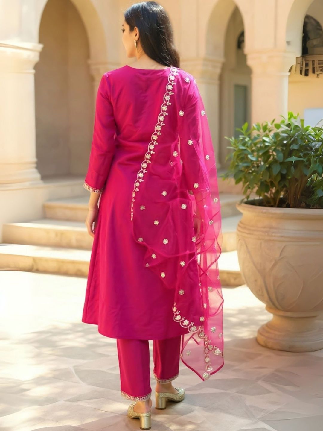 Ethnic Motifs Embroidered Kurta With Trouser & Dupatta