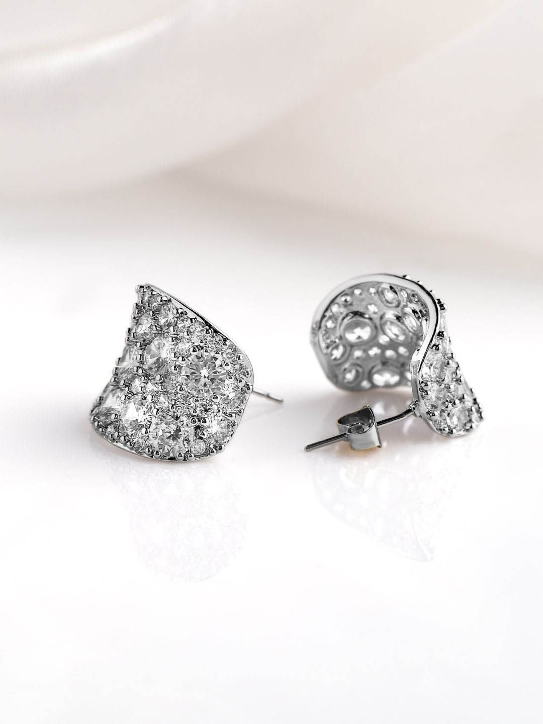 Dhiyona RJ Women's Rhodium Plated Sparkling AD & Cubic Zirconia Studded Luxurious Hoop Earrings