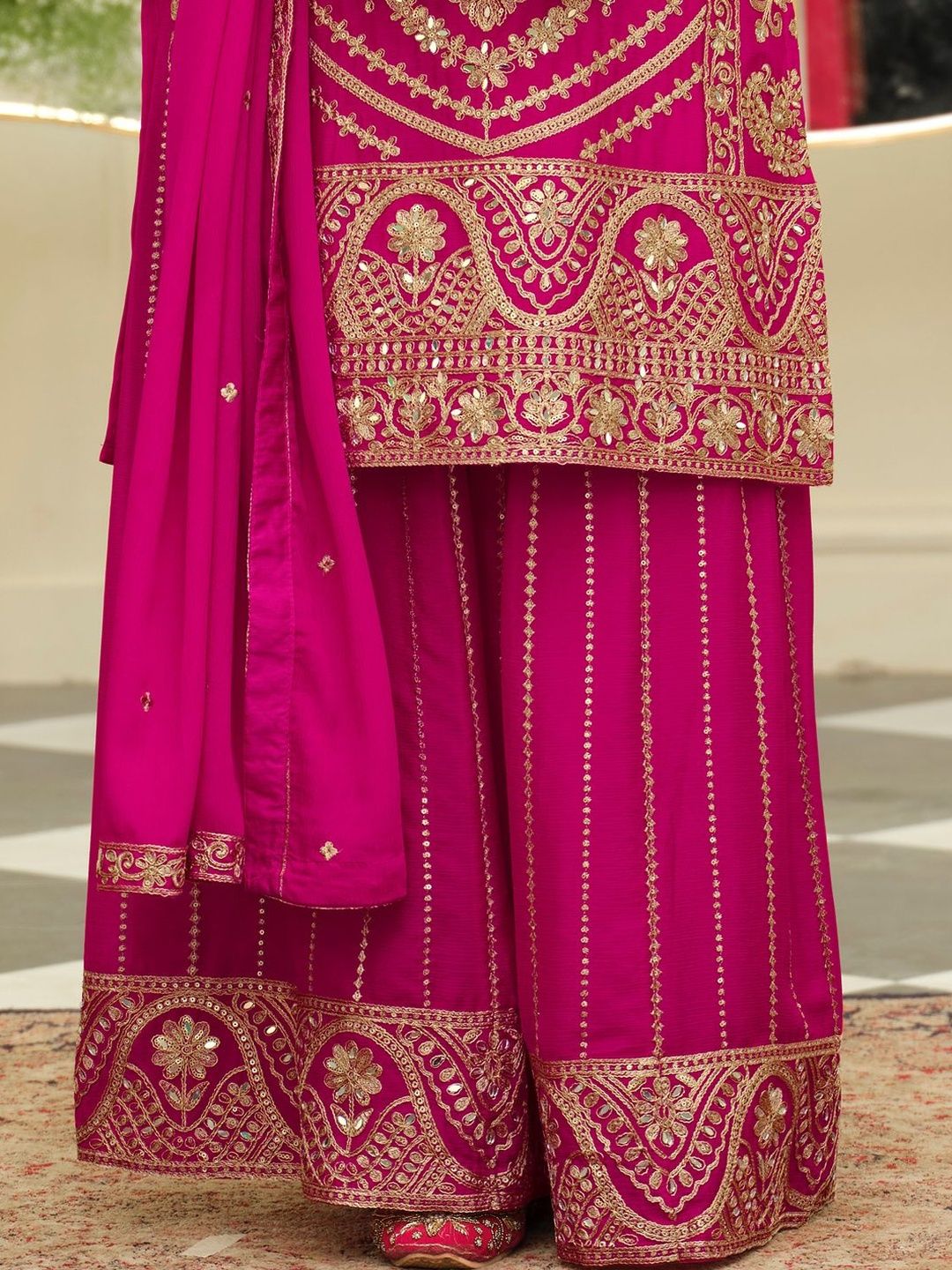 Women Ethnic Motifs Embroidered Kurta with Palazzos & Dupatta