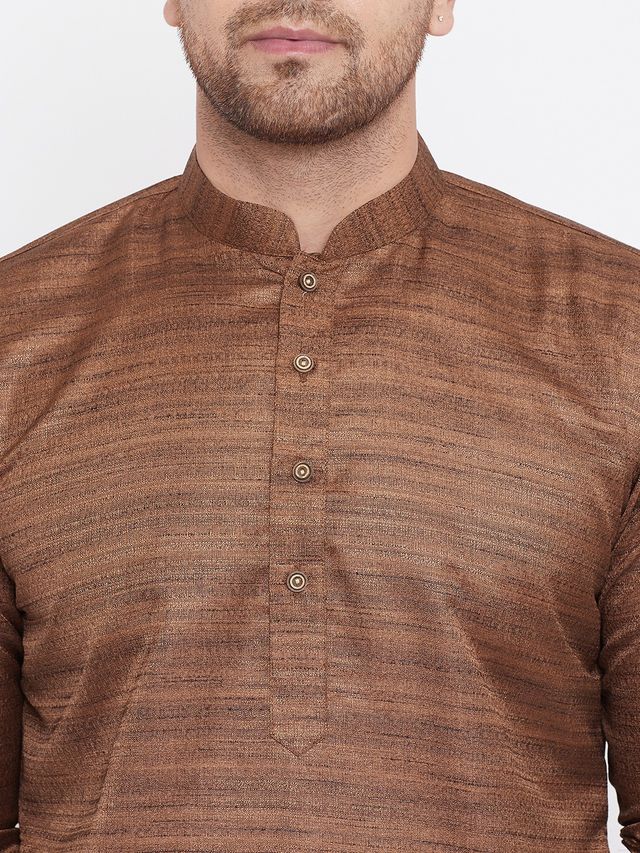 Men's Coffee Silk Blend Straight Kurta Pyjama Set