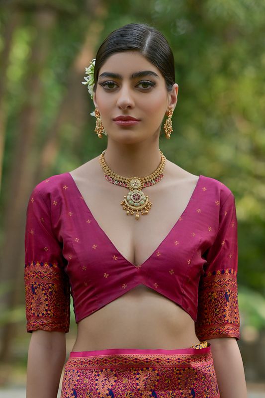 Navy-Blue Wine Pashmina Silk Saree