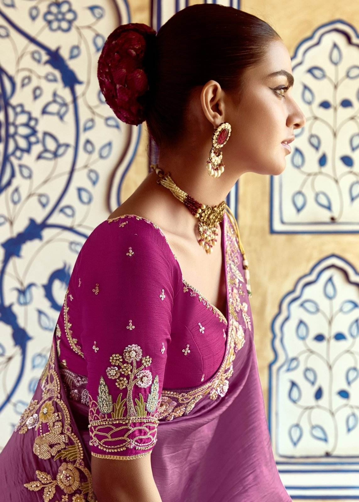 Dhiyona KM Women Purple Designer Tissue Silk Saree