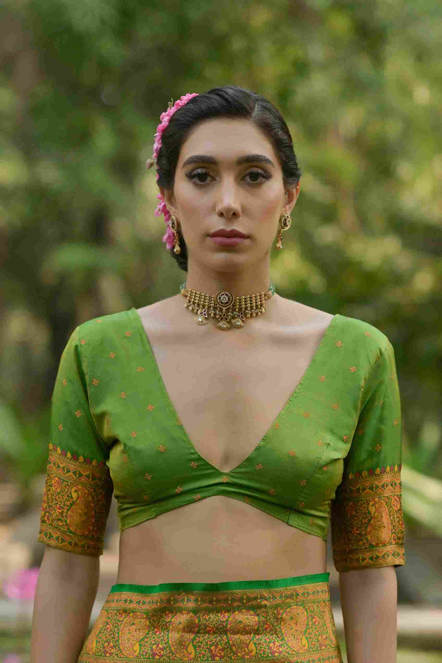 Yellow Green Pashmina Silk Saree