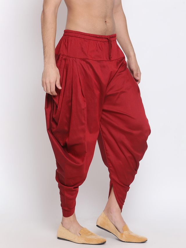 Men's Maroon Silk Blend Straight Dhoti