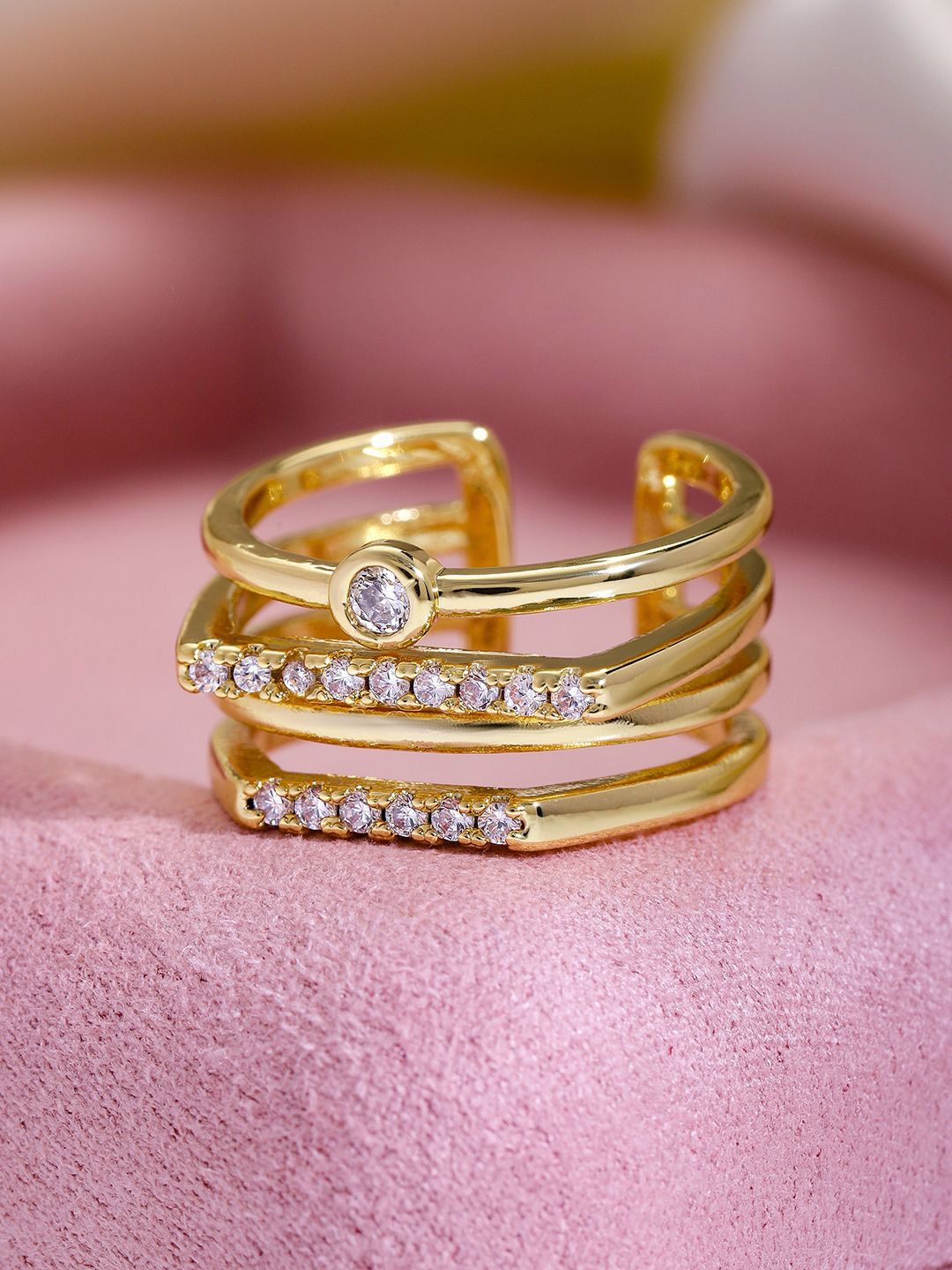 Dhiyona RJ Women's 22k Gold-Plated American Diamond & Cubic Zirconia Studded Finger Ring