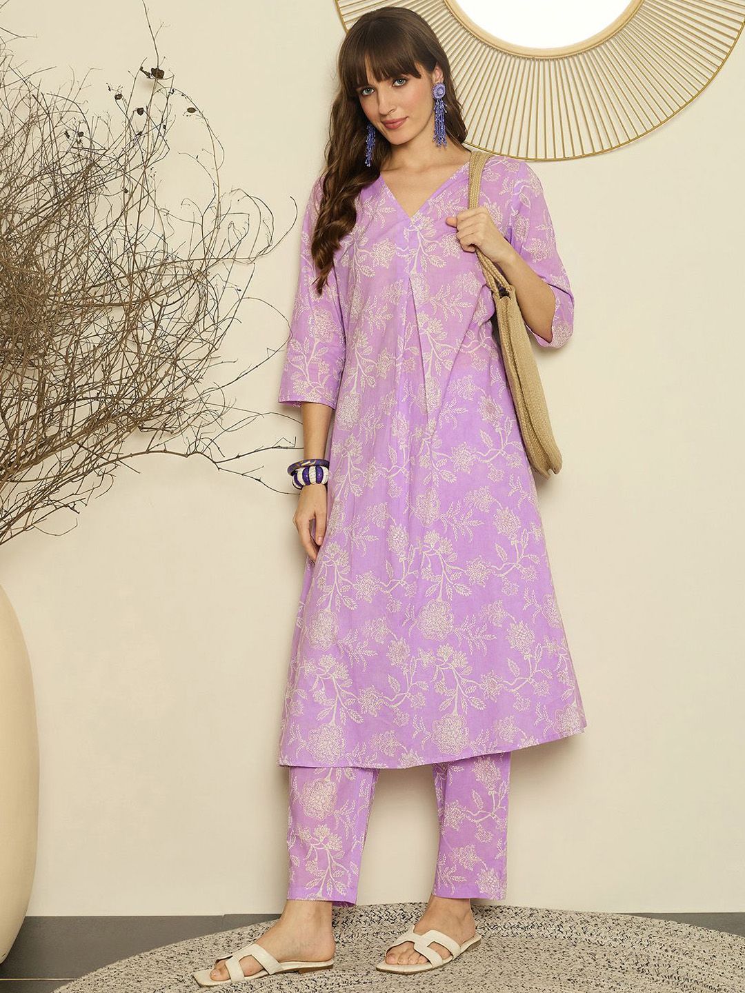 Dhiyona IE Printed A-Line Pure Cotton Tunic With Trousers