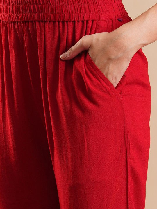 Women's Solid Round Neck Regular Anarkali Kurta with Trousers & Dupatta