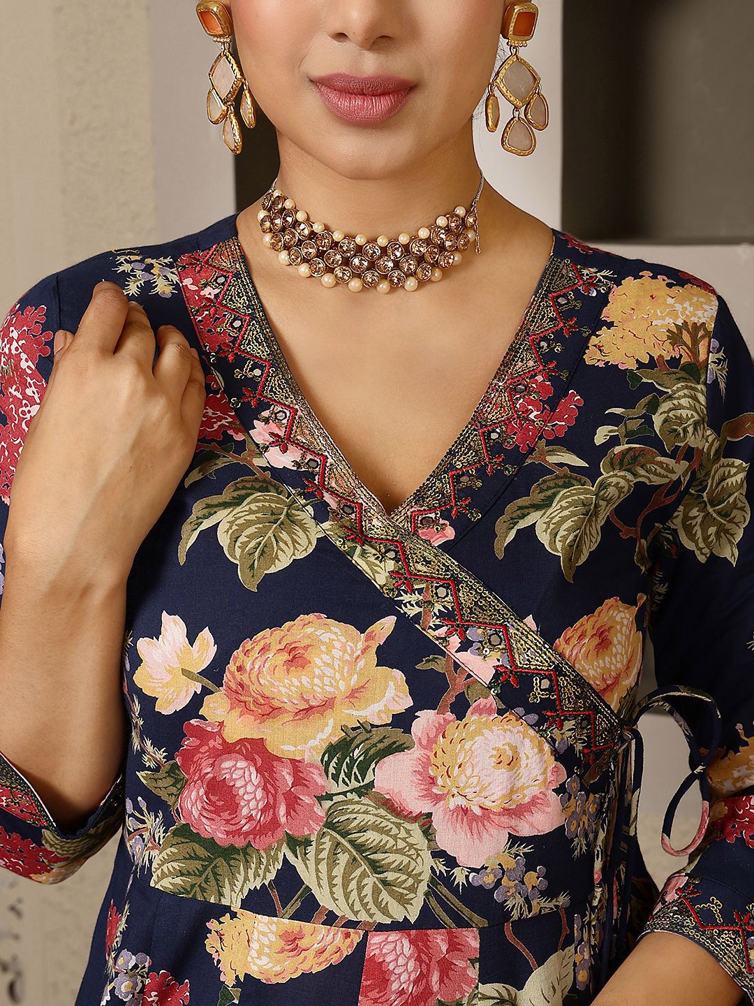 Dhiyona SN Women's Floral Printed Pure Cotton Anarkali Kurta with Palazzo & Dupatta
