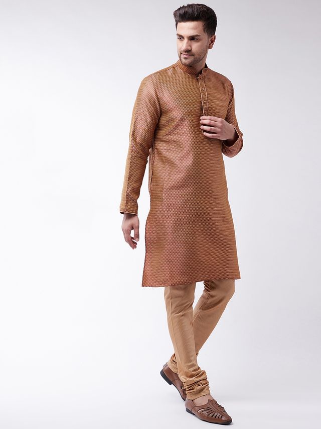 Men's Maroon Silk Blend Straight Kurta Pyjama Set