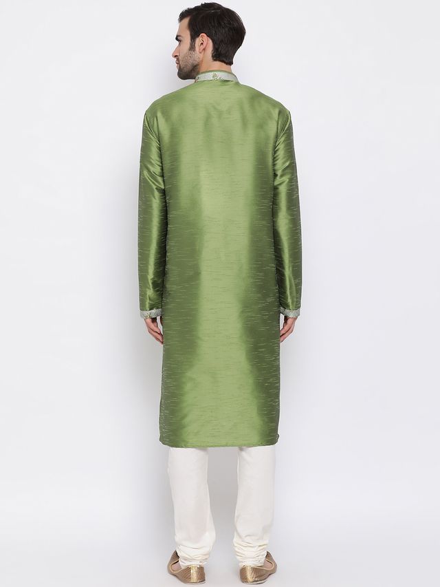 Men's Green Cotton Silk Straight Kurta Pyjama Set
